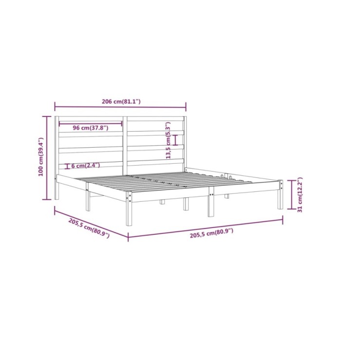 Cadre de lit Gris Bois de pin massif 200x200 cm