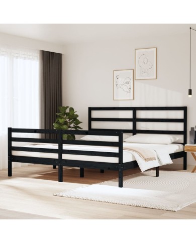 Cadre de lit Noir Bois de pin massif 180x200 cm Super King