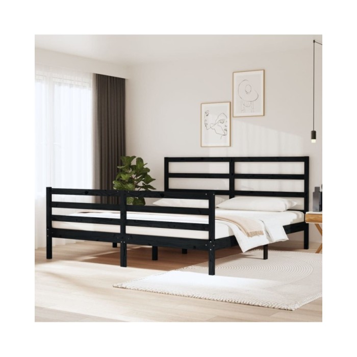 Cadre de lit Noir Bois de pin massif 180x200 cm Super King