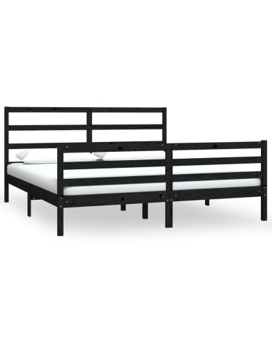 Cadre de lit Noir Bois de pin massif 180x200 cm Super King
