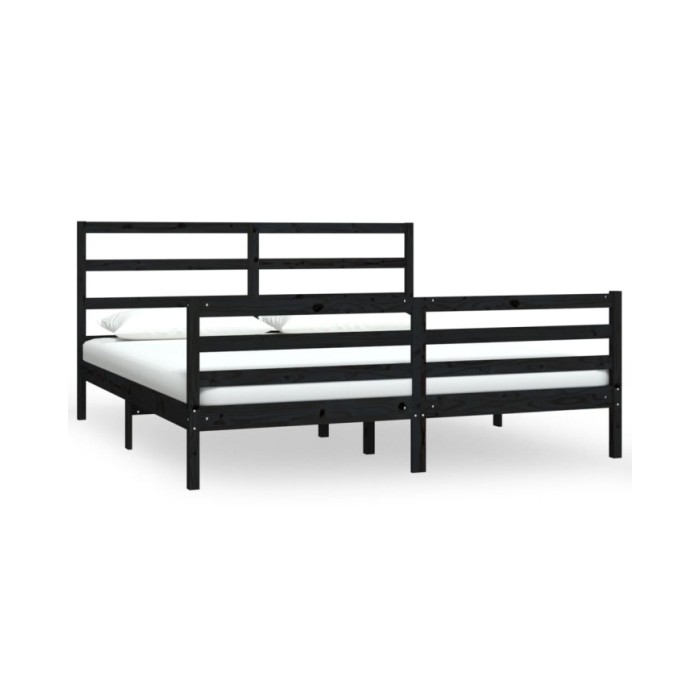 Cadre de lit Noir Bois de pin massif 180x200 cm Super King
