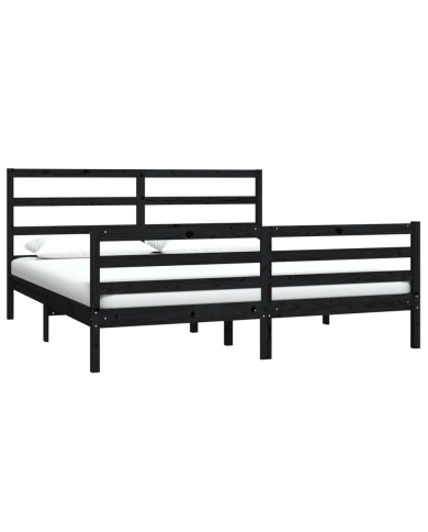 Cadre de lit Noir Bois de pin massif 180x200 cm Super King