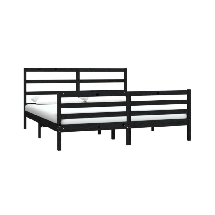 Cadre de lit Noir Bois de pin massif 180x200 cm Super King