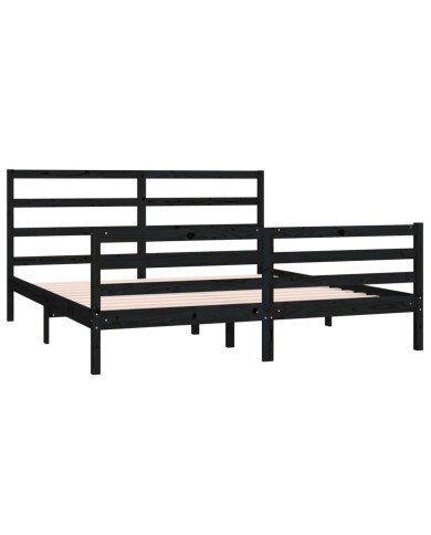 Cadre de lit Noir Bois de pin massif 180x200 cm Super King