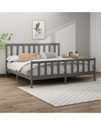 Cadre de lit Gris Bois de pin massif 200x200 cm
