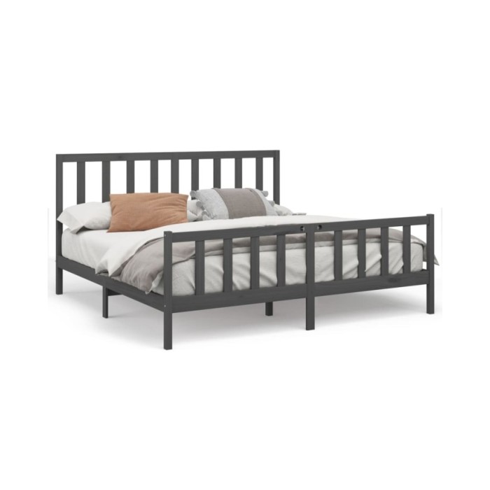 Cadre de lit Gris Bois de pin massif 200x200 cm