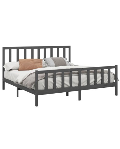Cadre de lit Gris Bois de pin massif 200x200 cm