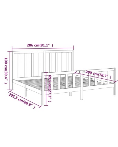 Cadre de lit Gris Bois de pin massif 200x200 cm