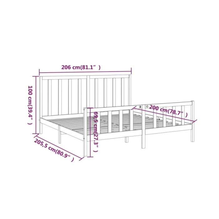Cadre de lit Gris Bois de pin massif 200x200 cm