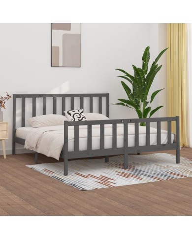 Cadre de lit Gris Bois massif 200x200 cm
