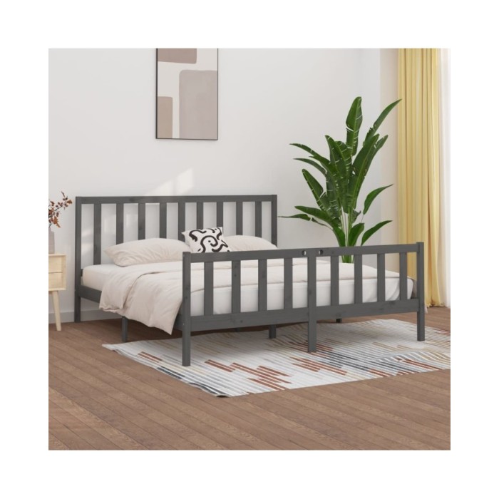 Cadre de lit Gris Bois massif 200x200 cm