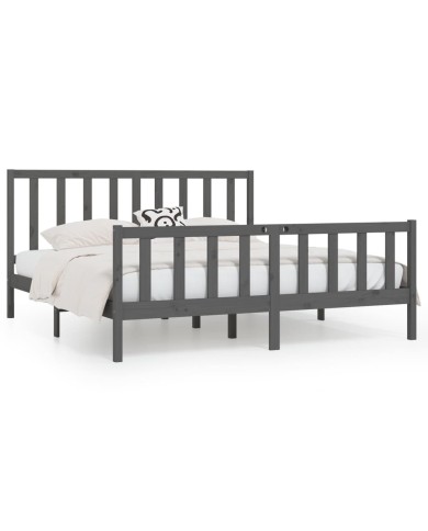 Cadre de lit Gris Bois massif 200x200 cm