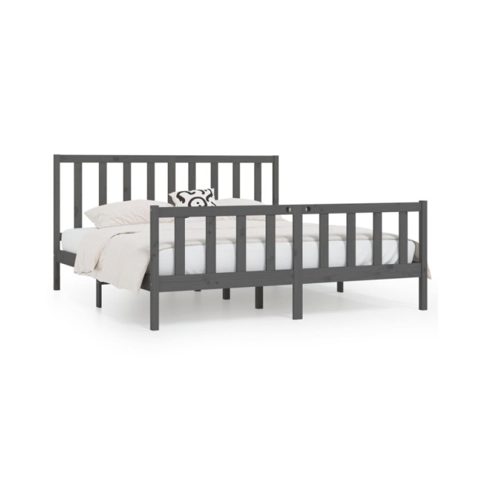 Cadre de lit Gris Bois massif 200x200 cm
