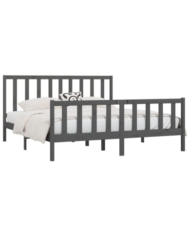 Cadre de lit Gris Bois massif 200x200 cm