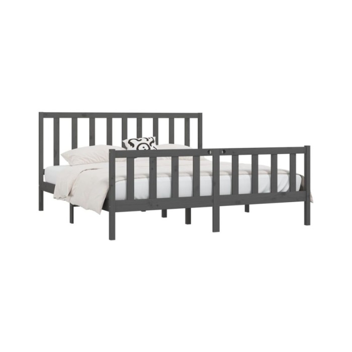 Cadre de lit Gris Bois massif 200x200 cm