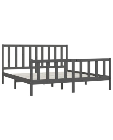 Cadre de lit Gris Bois massif 200x200 cm