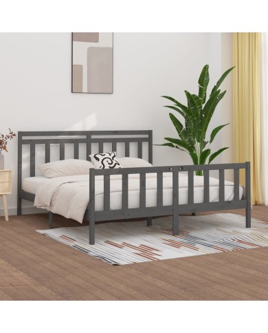 Cadre de lit Gris Bois de pin massif 200x200 cm