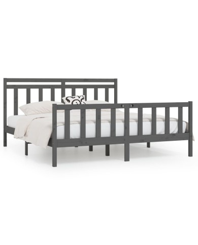 Cadre de lit Gris Bois de pin massif 200x200 cm