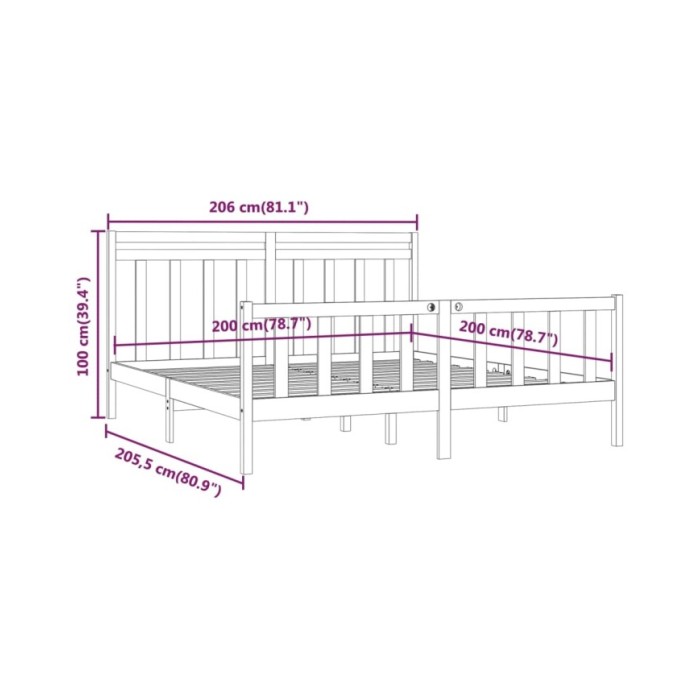 Cadre de lit Gris Bois de pin massif 200x200 cm