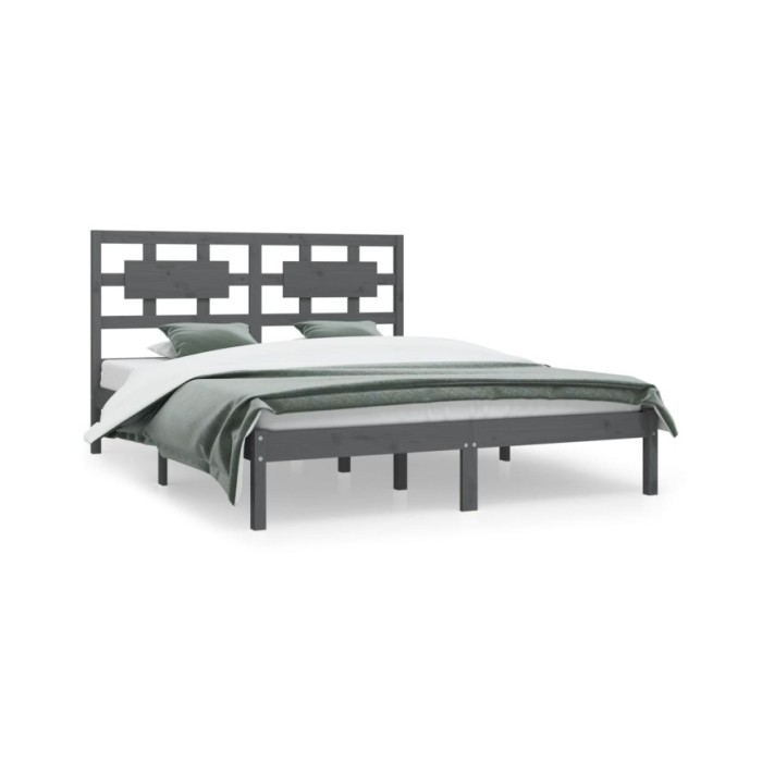 Cadre de lit Gris Bois de pin massif 200x200 cm