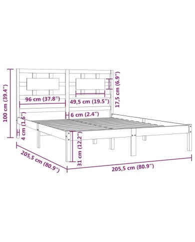 Cadre de lit Gris Bois de pin massif 200x200 cm