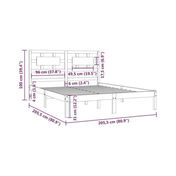Cadre de lit Gris Bois de pin massif 200x200 cm