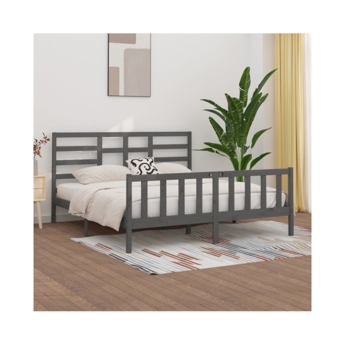Cadre de lit Gris Bois de pin massif 200x200 cm