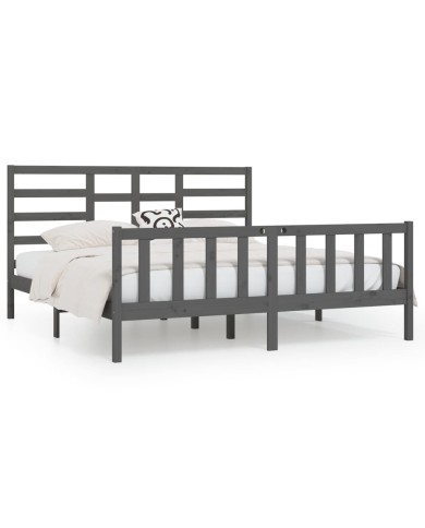 Cadre de lit Gris Bois de pin massif 200x200 cm