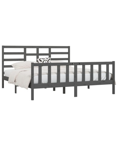 Cadre de lit Gris Bois de pin massif 200x200 cm