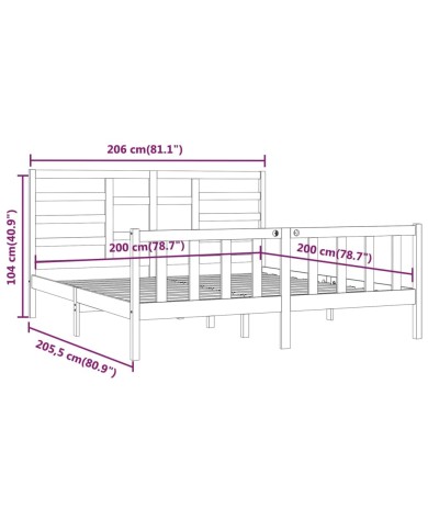 Cadre de lit Gris Bois de pin massif 200x200 cm