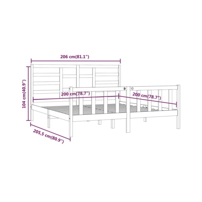 Cadre de lit Gris Bois de pin massif 200x200 cm