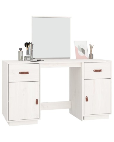 Ensemble de coiffeuse avec miroir Blanc Bois de pin solide