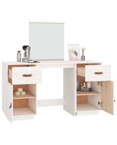 Ensemble de coiffeuse avec miroir Blanc Bois de pin solide