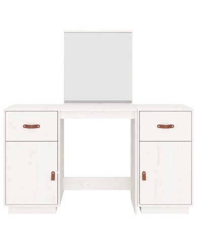 Ensemble de coiffeuse avec miroir Blanc Bois de pin solide