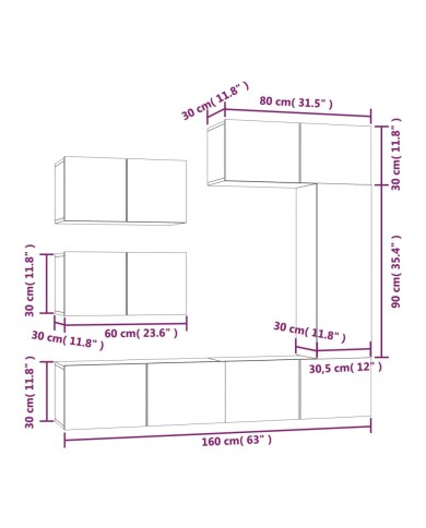 Ensemble de meubles TV 6 pcs Chêne fumé Bois d'ingénierie