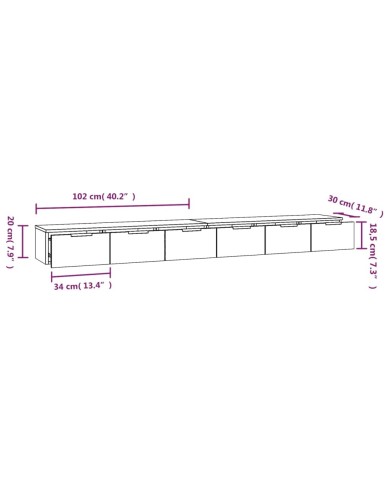 Armoires murales 2pcs Chêne fumé 102x30x20 cm Bois d'ingénierie