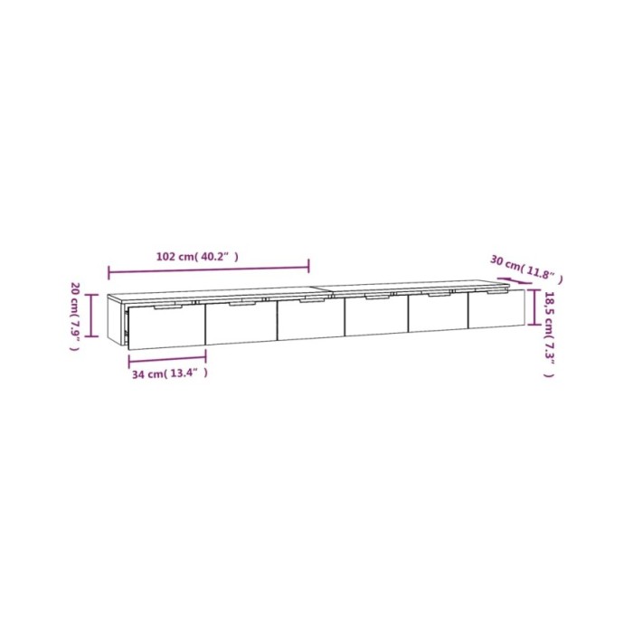 Armoires murales 2pcs Chêne fumé 102x30x20 cm Bois d'ingénierie