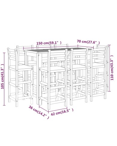 Ensemble de bar de jardin 9 pcs Bois d'acacia solide