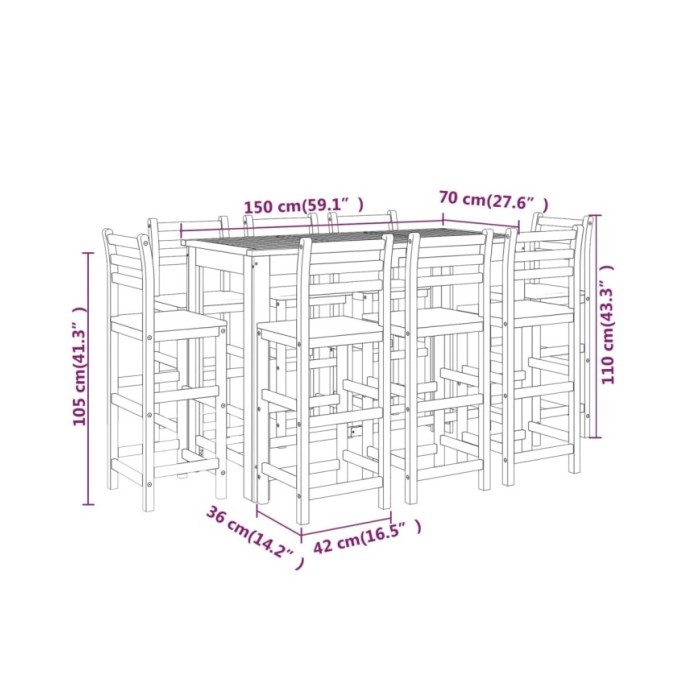 Ensemble de bar de jardin 9 pcs Bois d'acacia solide