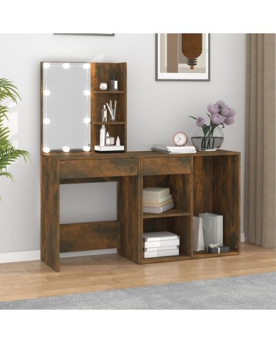 Coiffeuse à LED avec armoire Chêne fumé Bois d'ingénierie