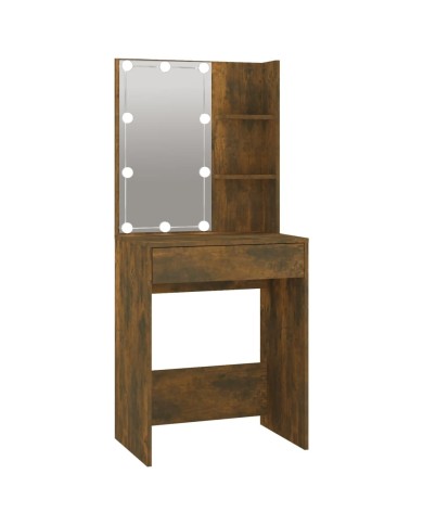 Coiffeuse à LED avec armoire Chêne fumé Bois d'ingénierie