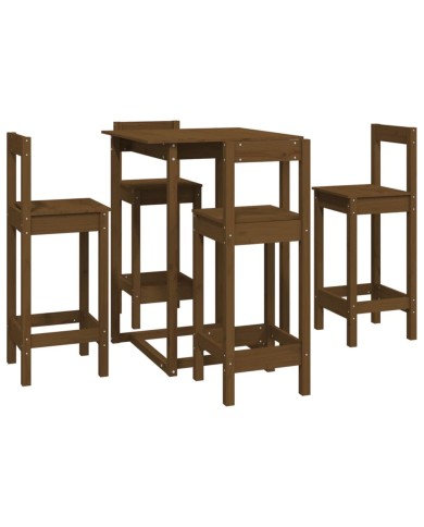 Ensemble de bar 5 pcs Marron miel Bois de pin massif
