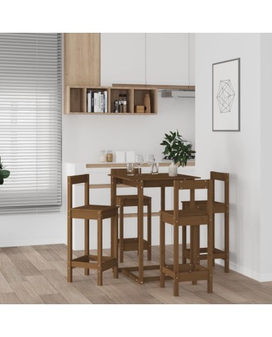 Ensemble de bar 5 pcs Marron miel Bois de pin massif
