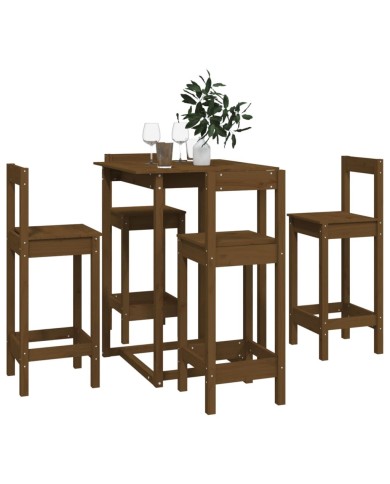 Ensemble de bar 5 pcs Marron miel Bois de pin massif