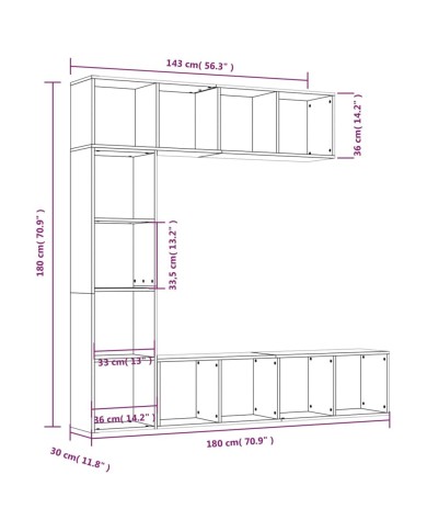 Ensemble bibliothèque/meuble TV 3 pcs Chêne marron 180x30x180cm
