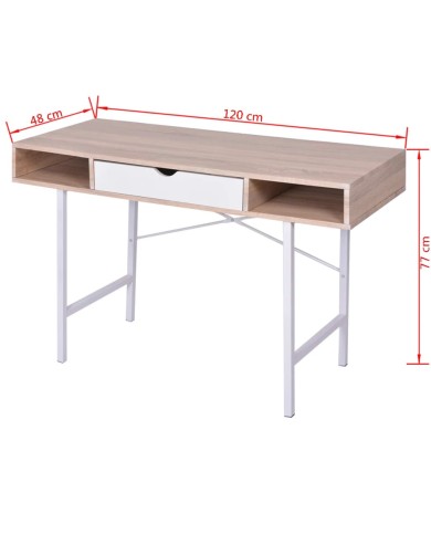 Bureau avec 1 compartiment Chêne et blanc