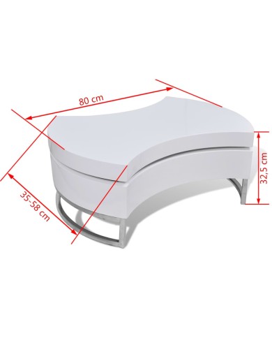 Table basse à forme réglable Haute brillance Blanc 