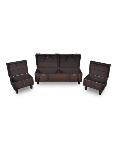 Ensemble de bancs de rangement 3 pcs Marron 