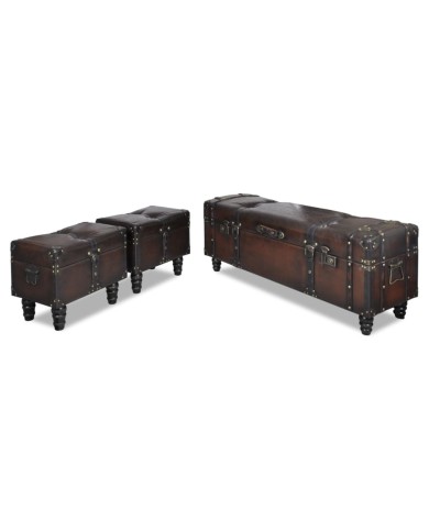 Ensemble de bancs de rangement 3 pcs Marron 