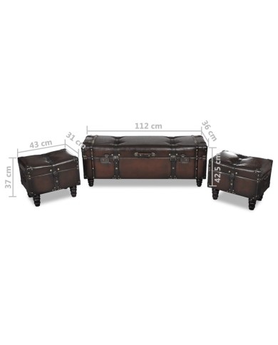 Ensemble de bancs de rangement 3 pcs Marron 